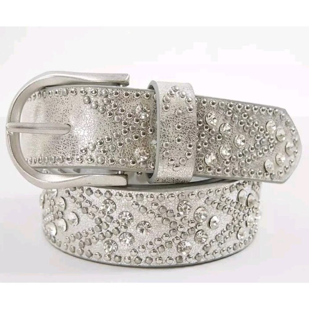 BKE Metallic Chevron Belt Silver Rhinestone Cowgirl Bling Rodeo Glam Size S